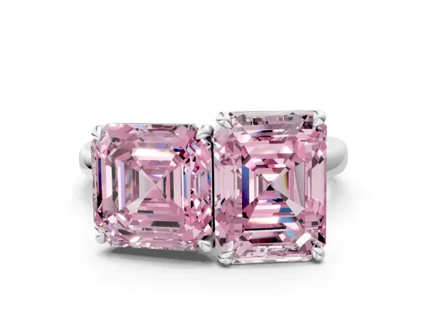 Fancy Pink Asscher Cut and Emerald Cut Toi Moi Ring with Prong Setting White gold