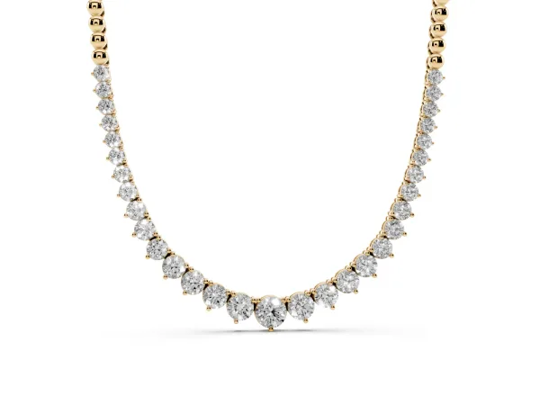 Round Diamond Tennis Necklace with Graduated Prong Setting Yellow gold
