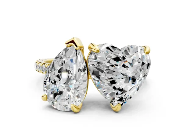 Pear and Heart Toi Moi Ring with Prong Setting and Pave Band Yellow gold