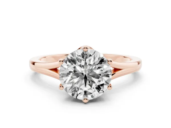 Round Cut Solitaire Diamond Ring with Six-Prong Setting and Tapered Band Rose gold