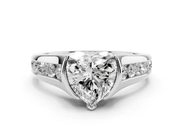 Heart Cut Solitaire Bezel-Set Diamond Ring with Channel-Set Band Platinum