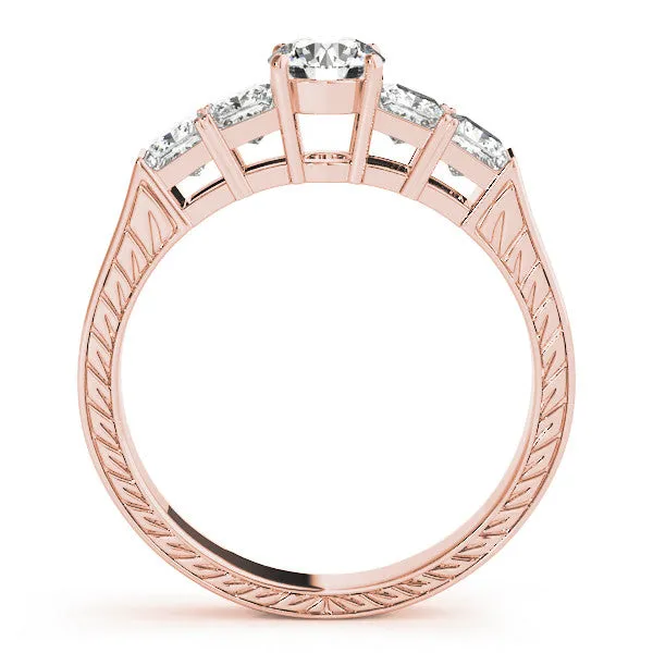 Heart Cut Solitaire Princess Side Stone Engraved Band Prong Setting Ring Rose gold