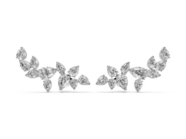 Pear Diamond Curved Cluster Climber Earrings Platinum