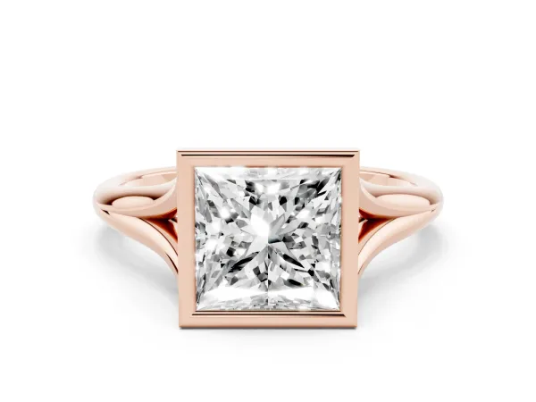 Bezel Set Princess Cut Cut Solitaire Ring with Tapered Band Rose gold