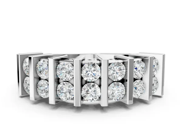 Channel Set Round Diamond Step Band with Bar Prong Setting White gold
