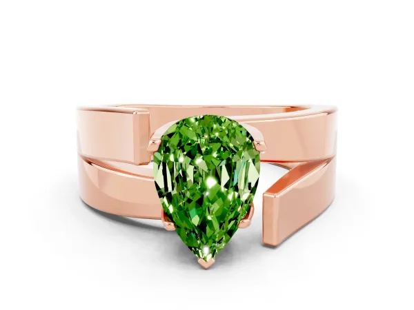 Modern Tension Set Pear Cut Peridot Solitaire Wide Band Ring Rose gold