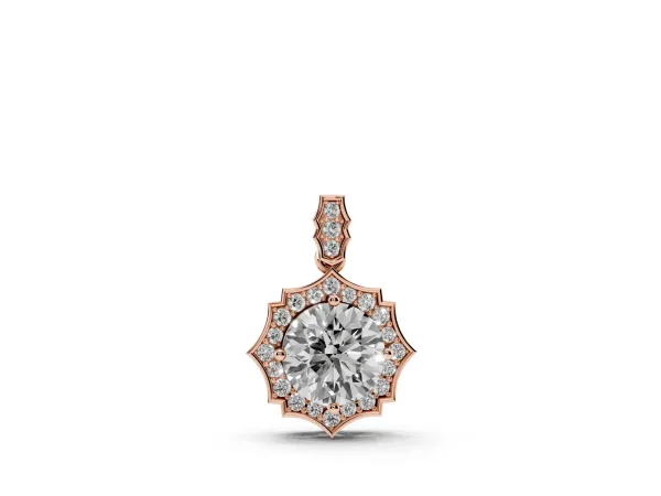 Round Diamond Halo Pendant with Milgrain Prong Setting Rose gold