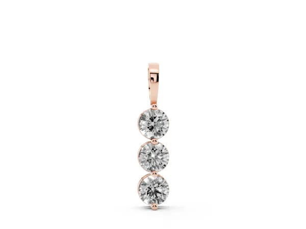 Three-Stone Round Diamond Drop Pendant with Four-Prong Setting Rose gold