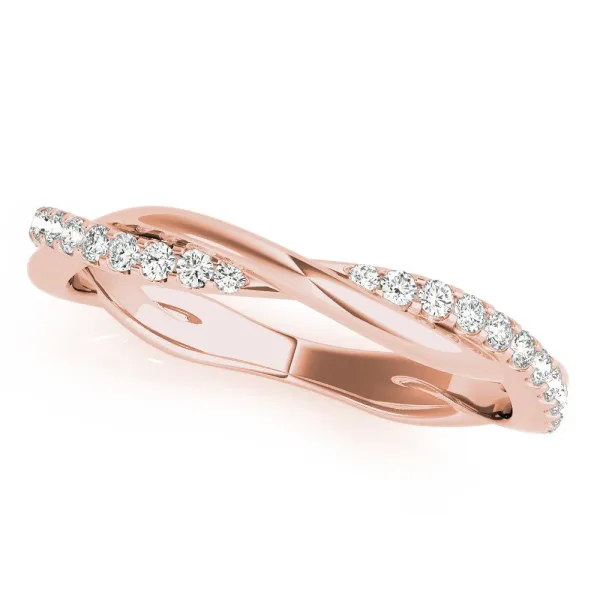 Pavé Round Diamond Twist Band with Shared Prong Setting Rose gold