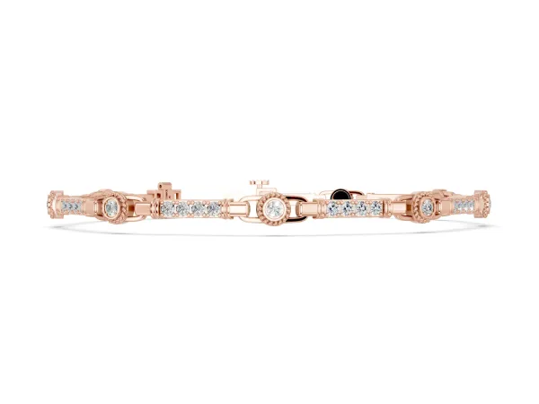 Round Bezel-Set Diamond Tennis Bracelet with Pave Band Rose gold