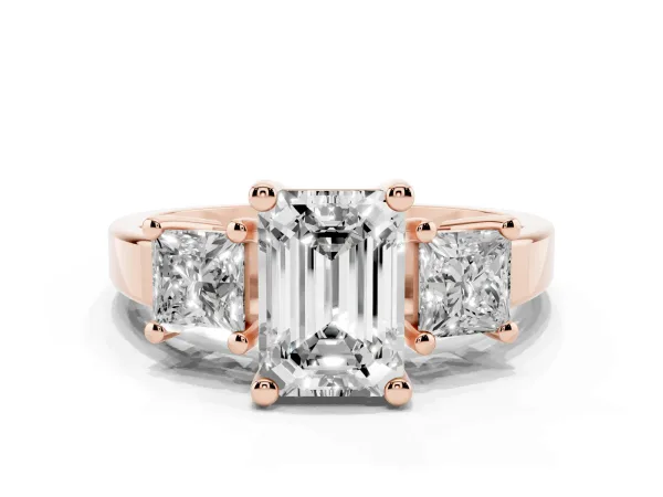 Three-Stone Emerald Cut Cut Solitaire Ring with Prong Setting Rose gold