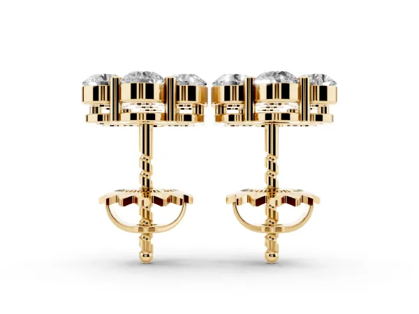 Cluster Round Diamond Stud Earrings with Prong Setting Yellow gold