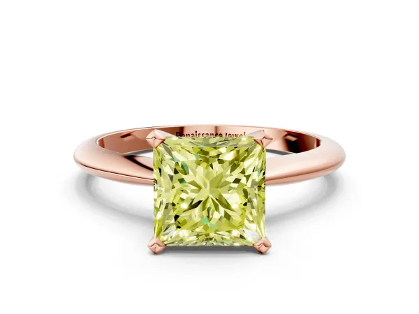 Fancy Yellow Princess Cut Diamond Solitaire Engagement Ring with Classic Band and Four-Prong Setting Rose gold