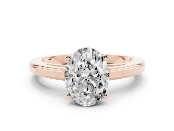 Oval Cut Solitaire Diamond Ring with Four-Prong Setting and Classic Band Rose gold