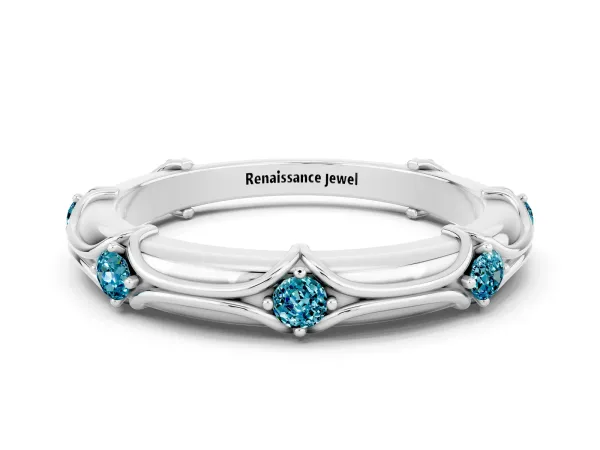 Round Blue Topaz Prong Set Milgrain Eternity Band Platinum