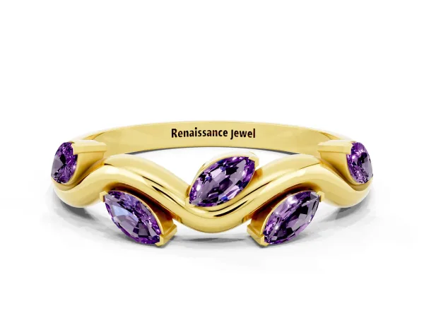 Marquise Amethyst Twisted Band with Prong Setting Yellow gold
