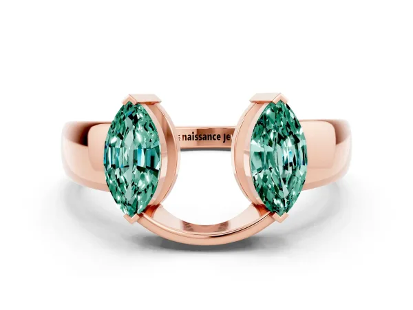 Marquise Green Sapphire Open Band Ring with Tension Setting Rose gold
