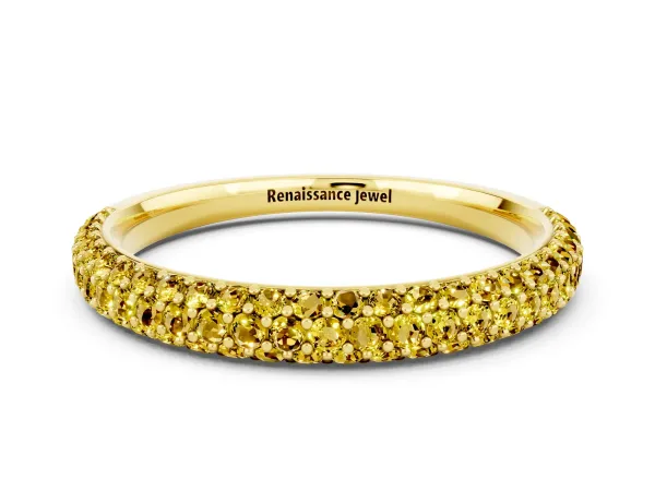 Round Yellow Sapphire Pavé Eternity Band with Shared Prong Setting Yellow gold