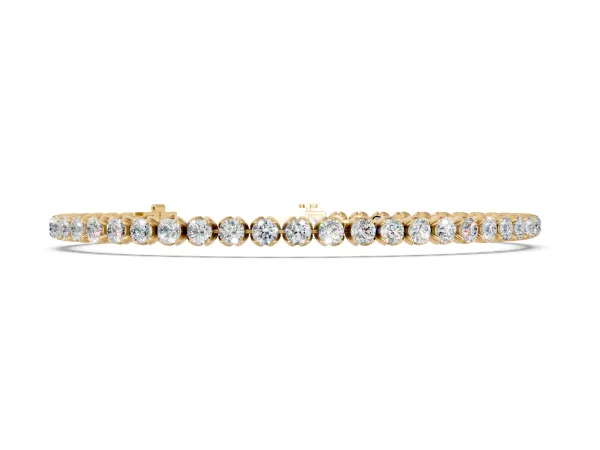 Round Cut Diamond Tennis Bracelet with Claw Prong Setting Yellow gold
