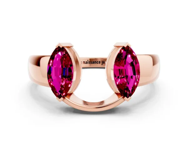 Marquise Garnet Open Band Ring with Tension Setting Rose gold