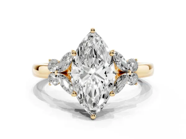 Marquise Cut Cut Solitaire Floral Diamond Ring with Four-Prong Setting Yellow gold