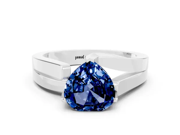 Modern Tension Set Heart Cut Blue Sapphire Solitaire Wide Band Ring Platinum