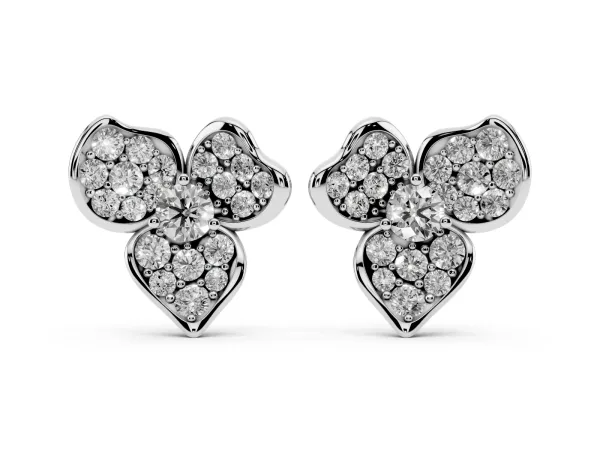 Round Diamond Pavé Flower Stud Earrings White gold