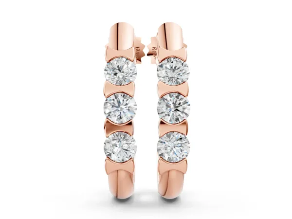 Channel Set Round Diamond Hoop Earrings with Claw Prong Setting Rose gold