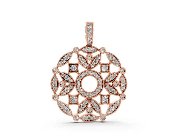 Round Diamond Pavé Filigree Pendant Rose gold