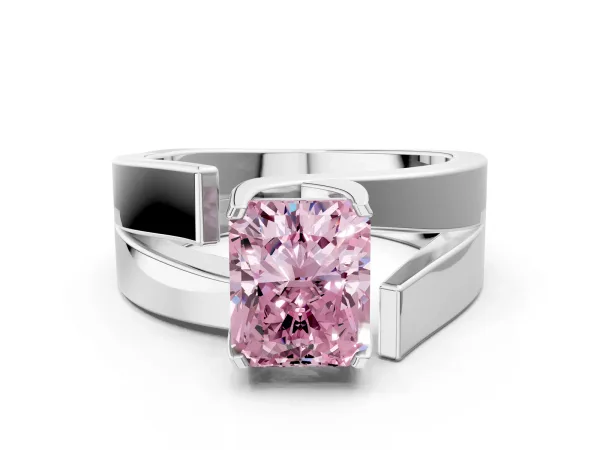 Fancy Pink Modern Tension Set Radiant Cut Diamond Solitaire Wide Band Ring Platinum