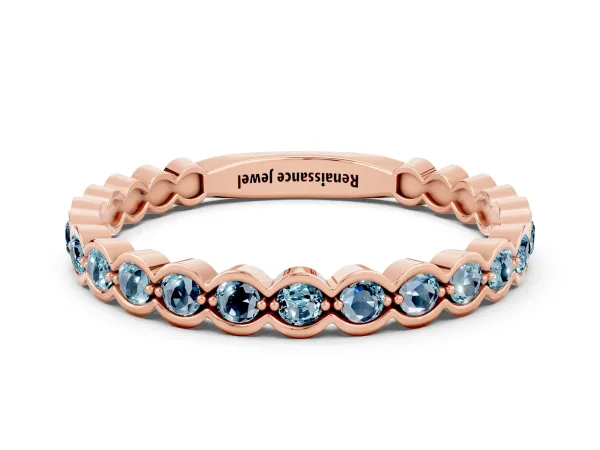 Round Aquamarine Bezel Set Eternity Band Rose gold