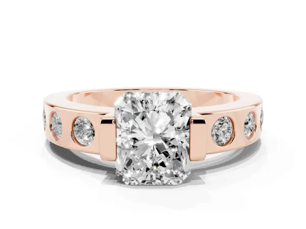 Radiant Cut Brilliant Channel-Set Diamond Ring with Bezel Prong Setting Rose gold