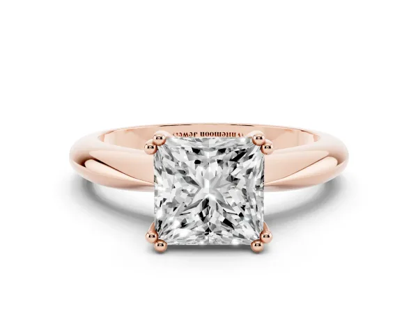 Princess Cut Cut Solitaire Engagement Ring with Tapered Band and Four-Prong Setting Rose gold