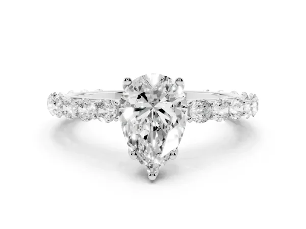 Pear Cut Cut Diamond Solitaire Ring with U-Prong Diamond Band and Four Prong Setting Platinum