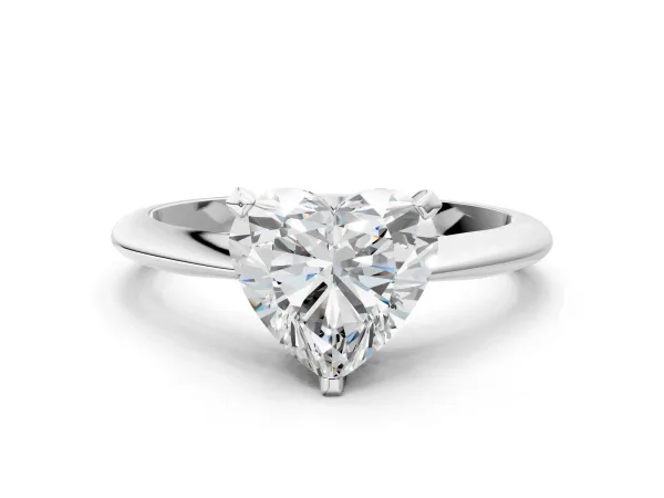 Heart Cut Diamond Solitaire Engagement Ring with Classic Band and Four-Prong Setting Silver