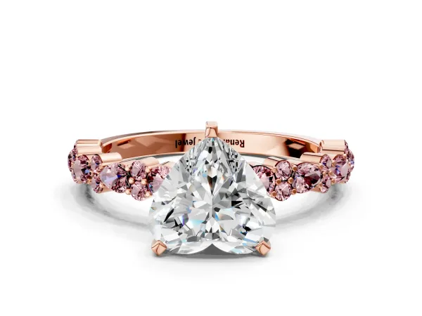Heart Cut Diamond Side Stone Solitaire Ring with Round Morganite and Four-Prong Setting Rose gold