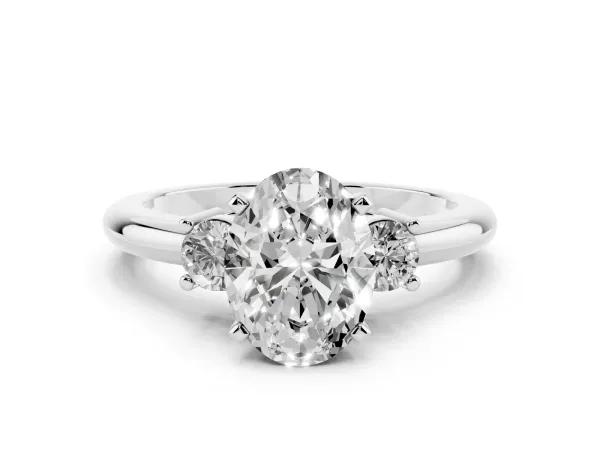 Three-Stone Oval Cut Cut Diamond Solitaire with Prong Setting and Classic Band Platinum