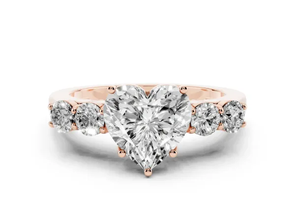 Heart Cut Cut Diamond Five-Stone Prong Set White Gold Ring Rose gold