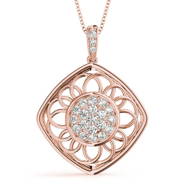 Round Cluster Diamond Prong Set Pendant Rose gold