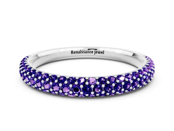 Round Tanzanite Pavé Eternity Band with Shared Prong Setting White gold