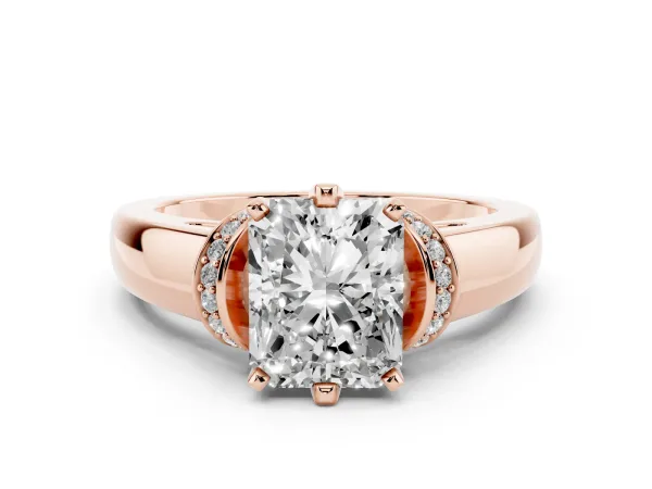 Radiant Cut Solitaire Diamond Ring with Pave Band and Six-Prong Setting Rose gold