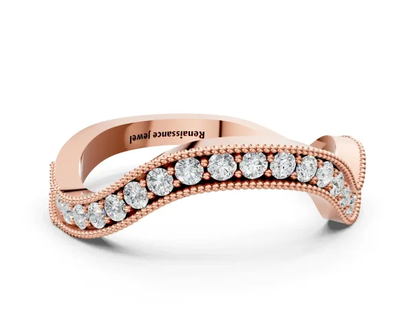 Curved Milgrain Round Diamond Pavé Wedding Band Rose gold