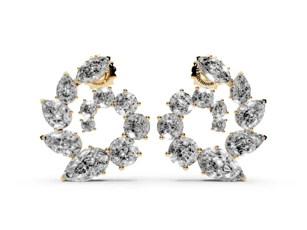 Marquise, Pear and Round Diamond Graduated Cluster Stud Earrings Yellow gold
