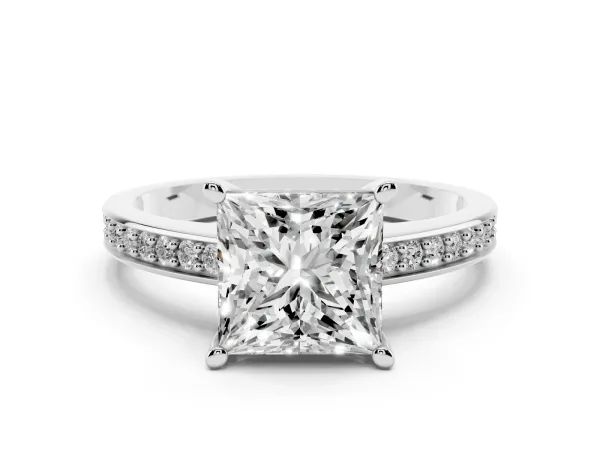 Princess Cut Solitaire Pavé Band Prong Setting Ring White gold