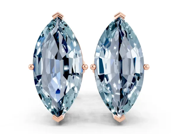 Marquise Cut Aquamarine Stud Earrings Rose gold