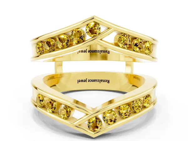 Round Yellow Sapphire Channel-Set Chevron Band Yellow gold