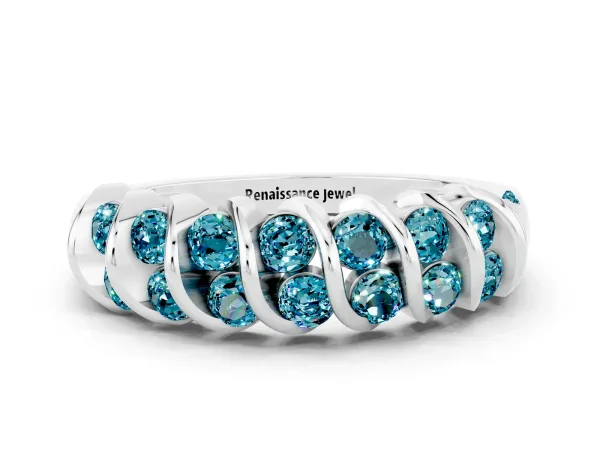 Channel Set Round Blue Topaz Multi-Row Band Platinum