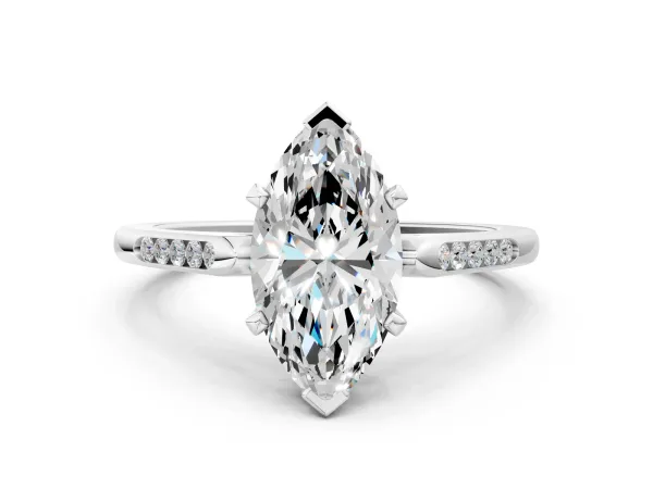 Marquise Cut Diamond Solitaire Ring with Channel Set Round Band and Prong Setting White gold