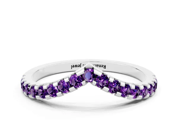 Pavé Round Amethyst Chevron Band with Shared Prong Setting Platinum