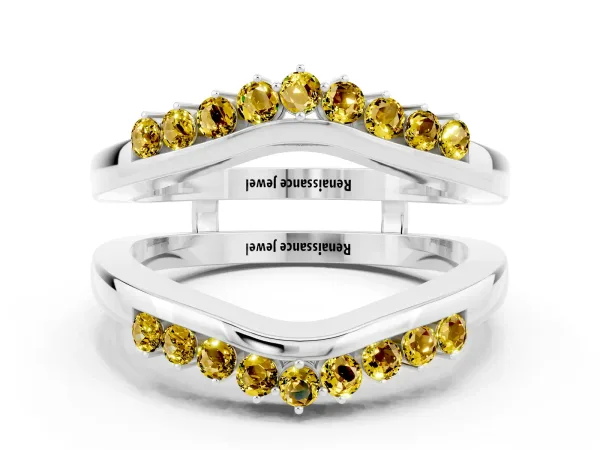 Round Yellow Sapphire Chevron Contour Band with Prong Setting Platinum